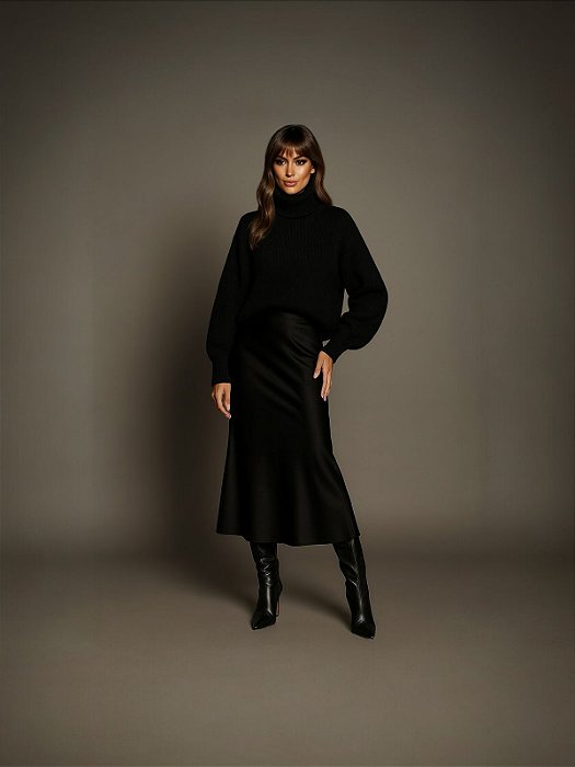 SAIA MIDI CETIM BOHO SOUL - PRETO