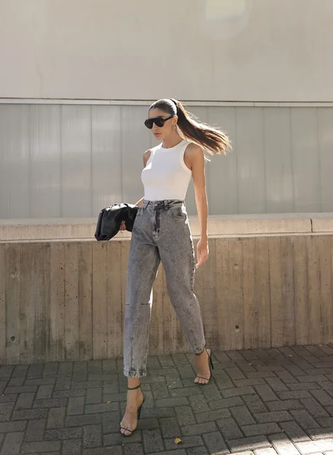CALÇA JEANS ESTONADO - CINZA