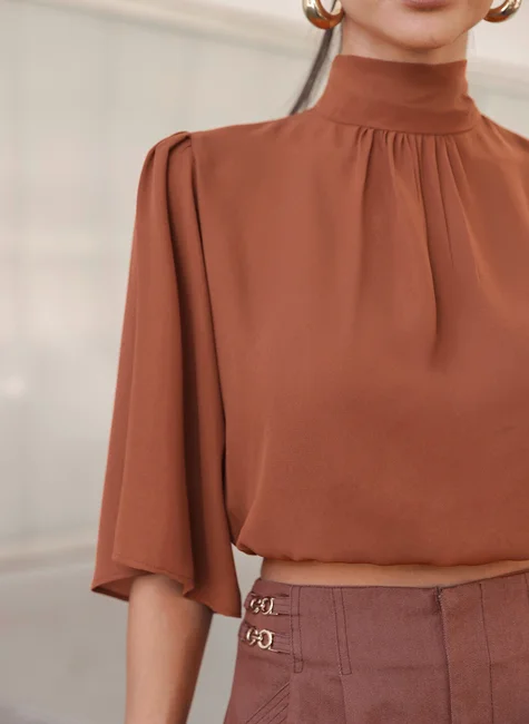 BLUSA BARRA ELÁSTICO CREPE - TERRACOTA
