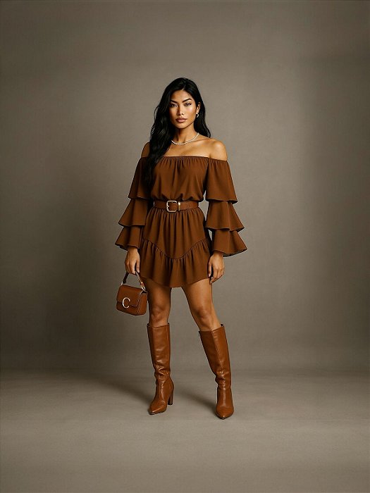 VESTIDO OMBRO A OMBRO SOUL - CAFÉ