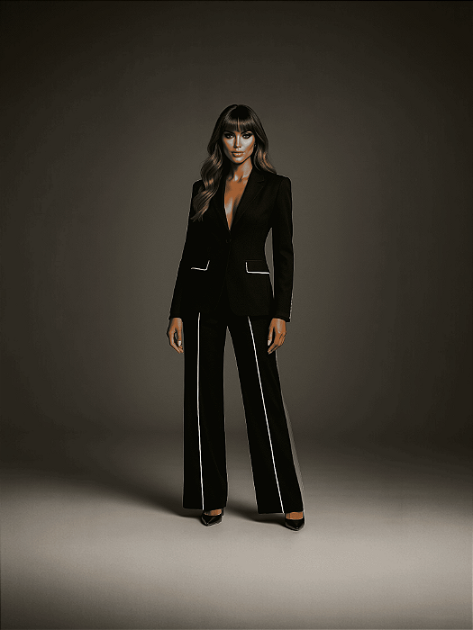 CONJUNTO BLAZER E CALÇA LISTRA WINTER SOUL - PRETO