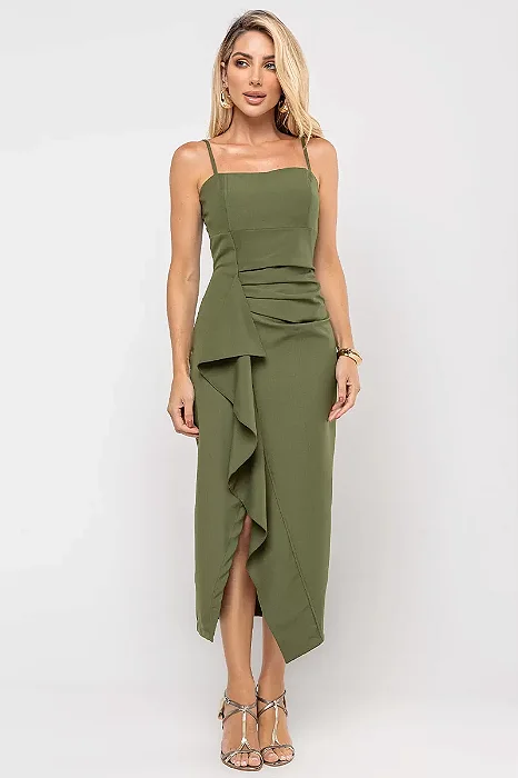 VESTIDO ANGÉLICA PREGAS FRENTE - VERDE