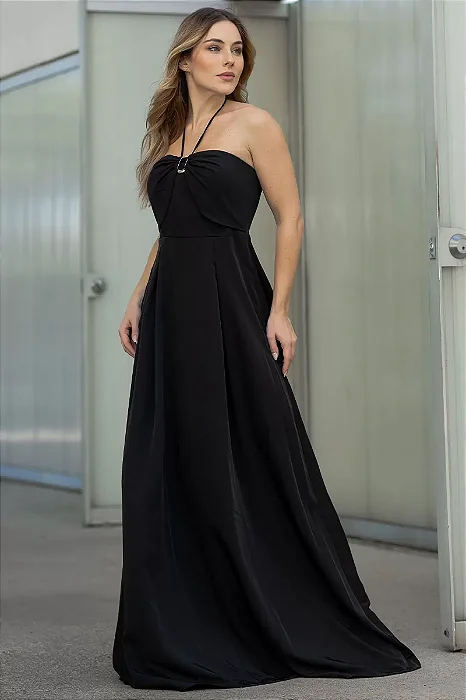 VESTIDO KETLYN LONGO FRENTE ÚNICA - PRETO