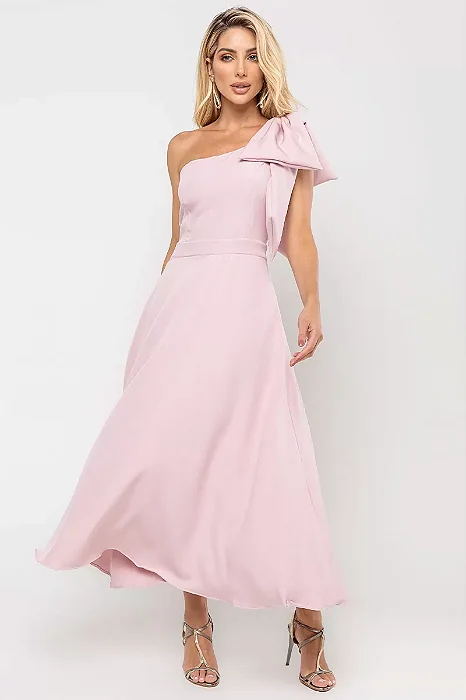 VESTIDO GLÁUCIA UM OMBRO COM LAÇO - ROSA