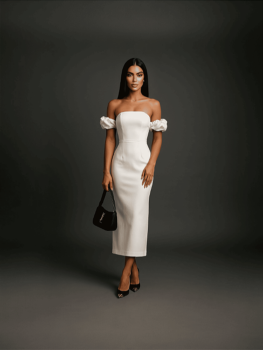 VESTIDO MIDI MANGA BUFANTE FLOR SOUL - OFF WHITE