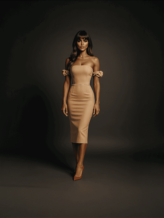 VESTIDO MIDI MANGA BUFANTE FLOR SOUL - AREIA