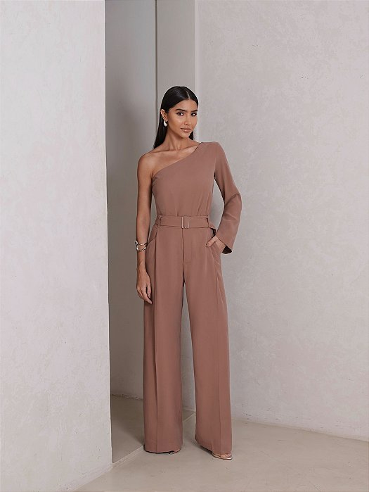 CONJUNTO PANTALONA BLUSA UM OMBRO - CAMEL