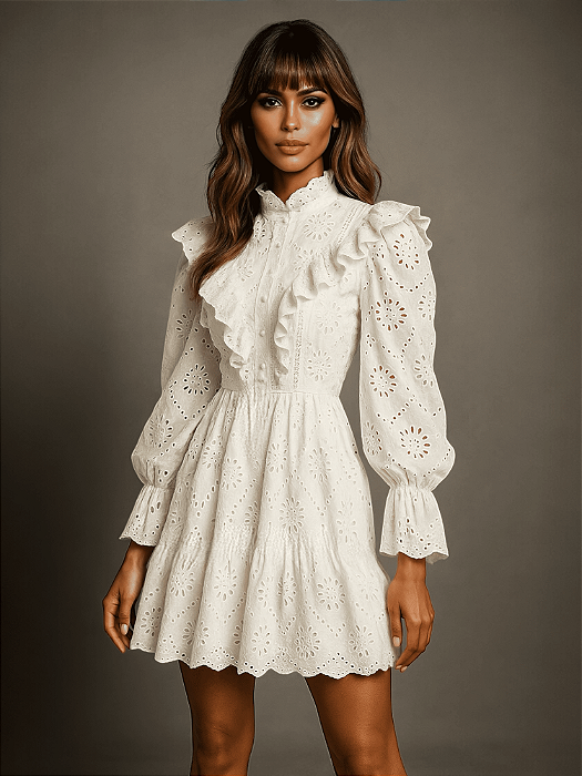 VESTIDO LAISE BABADO ML SOUL - OFF WHITE