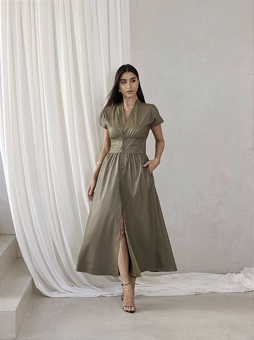 VESTIDO VIVIAN LONGUETE COURINO - VERDE