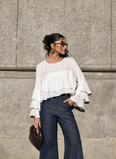 BLUSA MANGA BABADO CINTIA - OFF WHITE