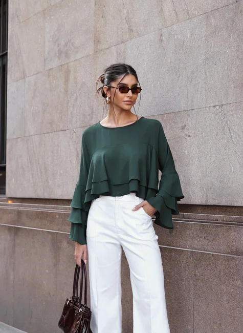 BLUSA MANGA BABADO CINTIA - VERDE MILITAR