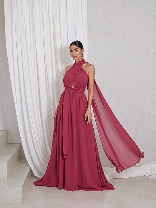 VESTIDO DE FESTA LONGO COM CALDA GISELE - GOIABA