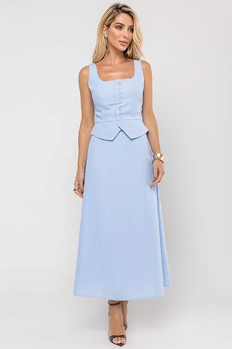 CONJUNTO VALENTINA SAIA E COLETE - AZUL SERENITY
