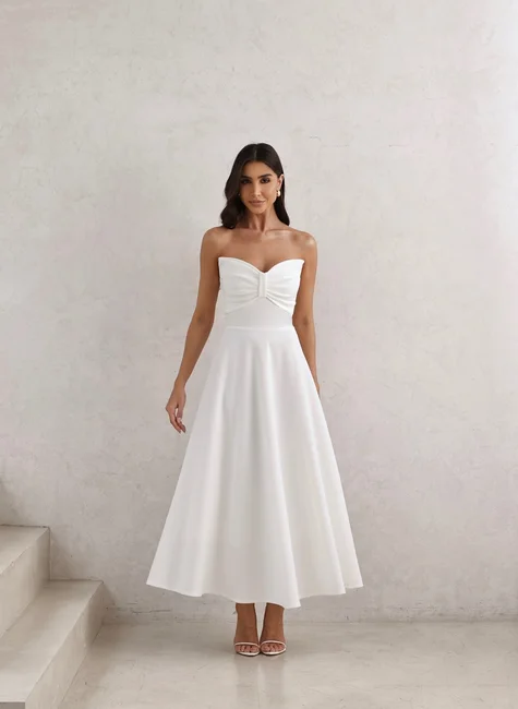 VESTIDO LONGUETE BUSTO BORBOLETA - OFF WHITE