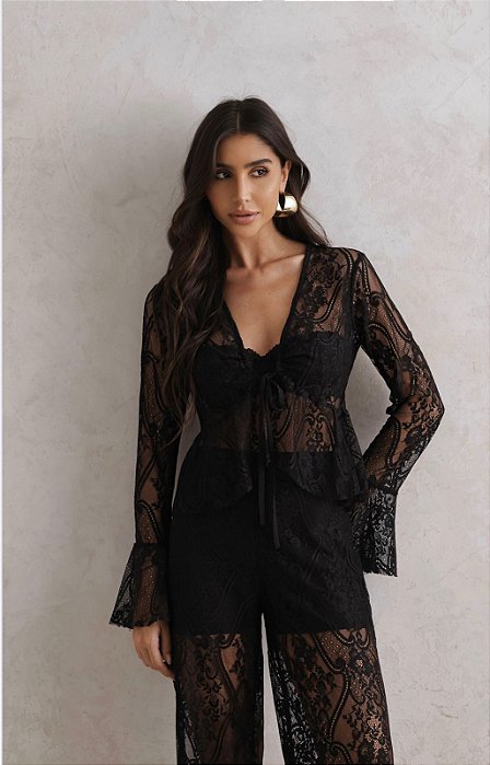 BLUSA RENDA CHANTILLY CAROLINA - PRETO