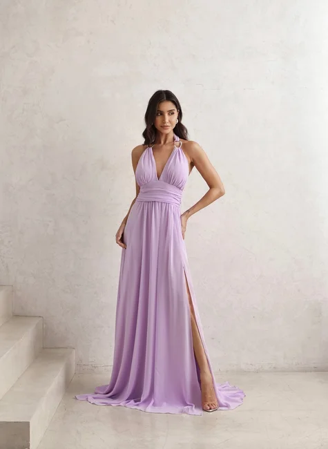 VESTIDO LONGO COM FIVELA CARTAGENA - LILÁS