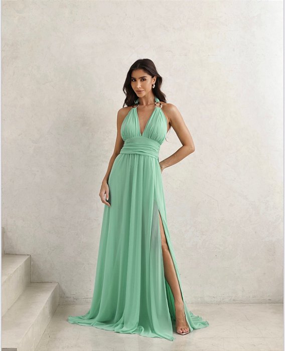 VESTIDO LONGO COM FIVELA CARTAGENA - VERDE MENTA