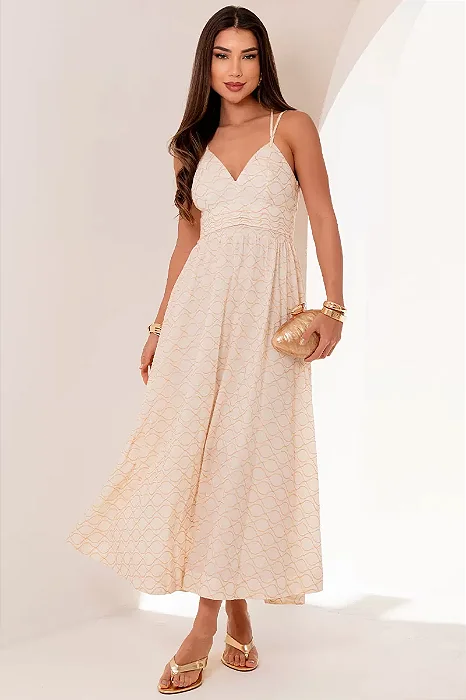 VESTIDO MARINA MIDI BORDADO COM ALÇA -  OFF WHITE