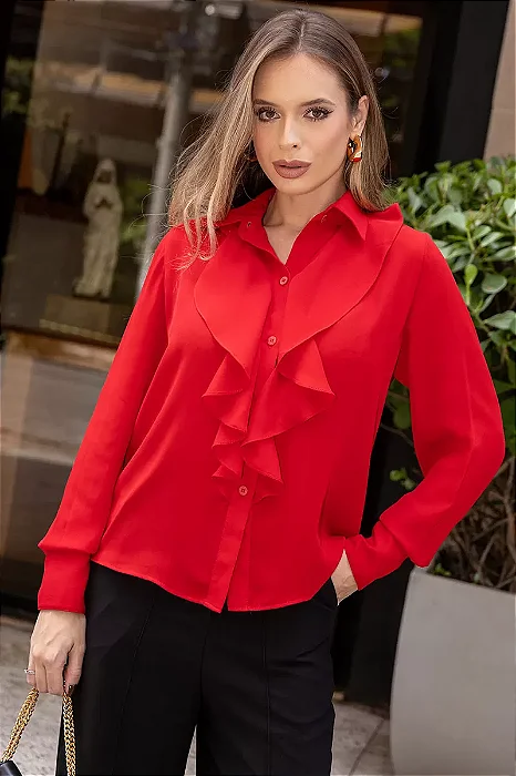 CAMISA AGHATA CREPE COM BABADO - VERMELHO