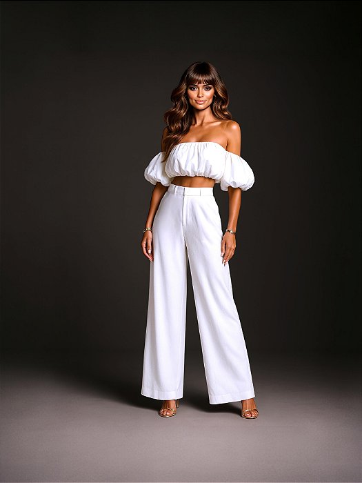 CONJUNTO CALÇA ALFAIATARIA E CROPPED BALONÊ - OFF WHITE