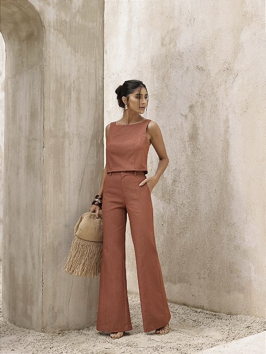 CONJUNTO BLUSA FIVELA - TERRACOTA