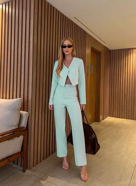 CONJUNTO CALÇA CNTURA ALTA E SPENCER - VERDE MENTA