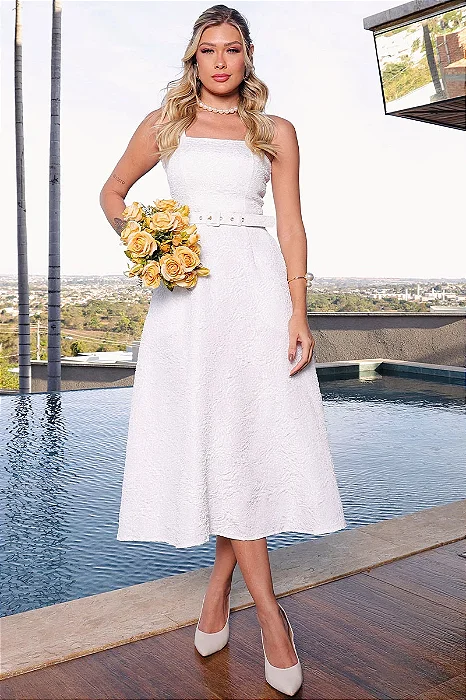 VESTIDO LORRAINE COM ALÇA E CINTO - BRANCO
