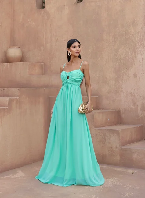 VESTIDO LONGO CREPE SILK VERDE MENTA - DÉBORA