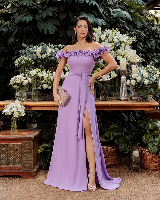 VESTIDO DE FESTA TAMIRES LONGO FLOWERS - LAVANDA