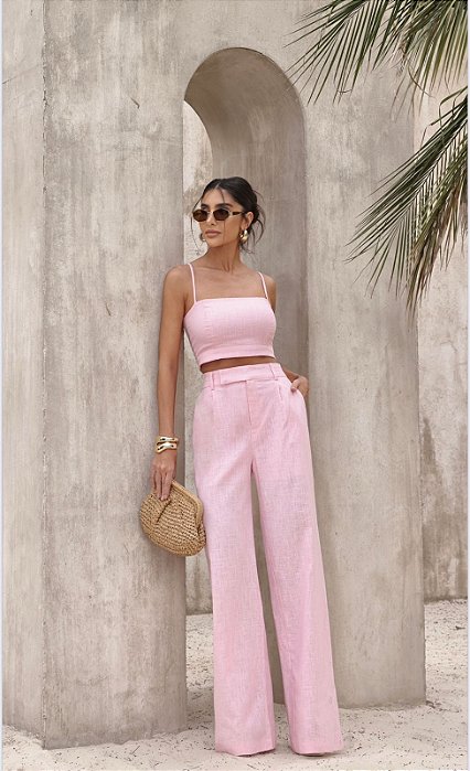 CALÇA DUBAI PANTALONA LINHO - ROSA