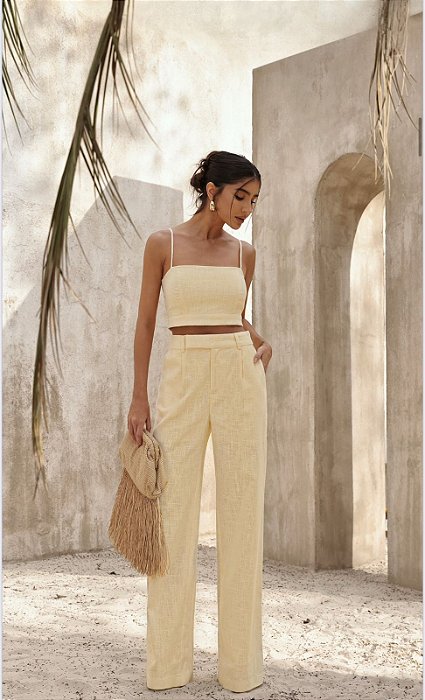 CALÇA DUBAI PANTALONA LINHO - MANTEIGA