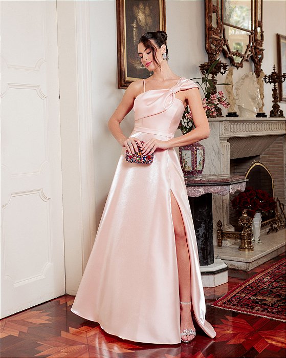 VESTIDO LONDRES ZIBELINE GLOW LAÇO OMBRO - ROSÉ
