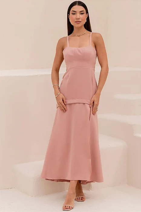 VESTIDO ANTONELLA LONGO COM ALÇA E FENDA - ROSÉ