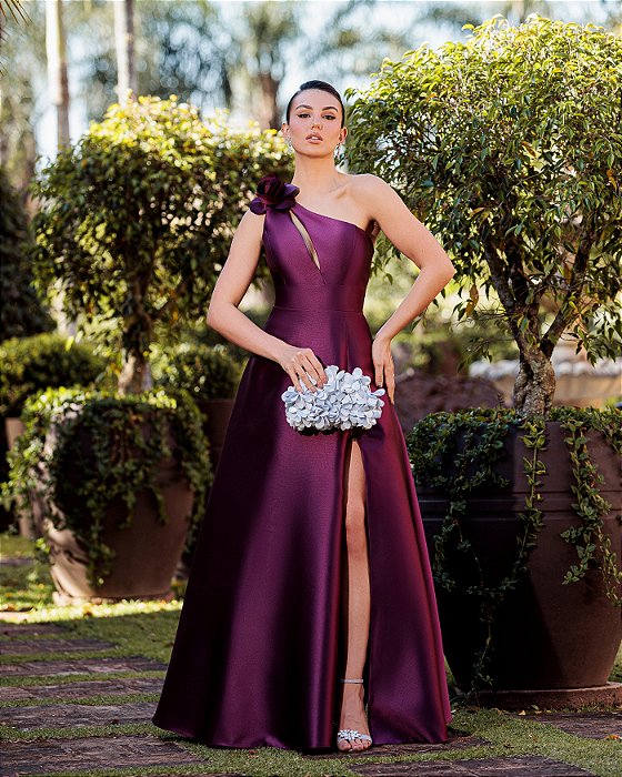 VESTIDO DE FESTA PALOMA ZIBELINE UM OMBRO - ROXO
