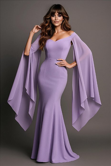 VESTIDO LONGO MERMAID CAPE GLAMOUR - LILÁS