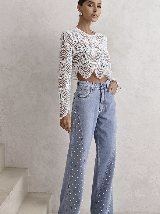 CROPPED ML PÉROLAS - OFF WHITE