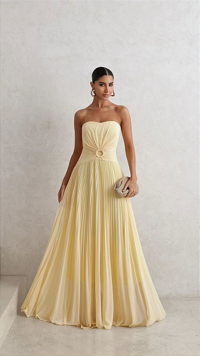 VESTIDO DE FESTA SUMMER LONGO T.Q.C. - AMARELO MANTEIGA