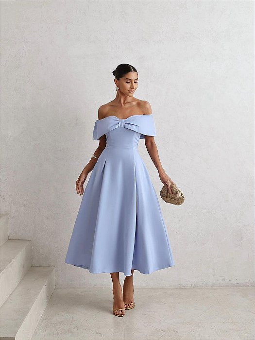 VESTIDO MIDI KAROL OMBRO A OMBRO LAÇO - AZUL