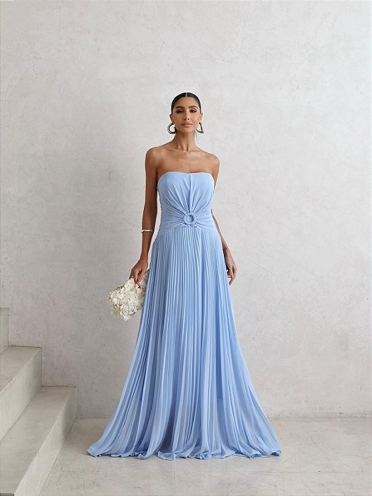 VESTIDO DE FESTA SUMMER LONGO T.Q.C. - AZUL SERENITY