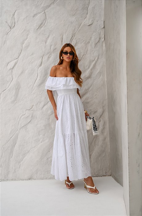 VESTIDO ADRIANA LONGUETE LAISE OMBRO A OMBRO - OFF WHITE