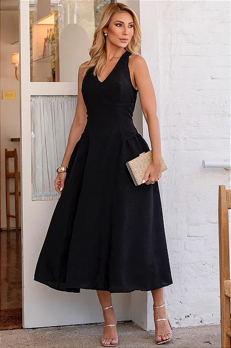 VESTIDO SÔNIA DECOTE V - PRETO