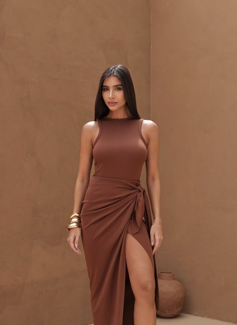 VESTIDO MIDI BODY LYDIA ENVELOPE - CAMEL