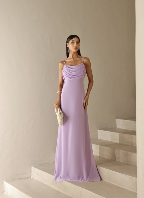 VESTIDO YOLANDA LONGO DRAPEADO BUSTO E COSTAS - LILÁS