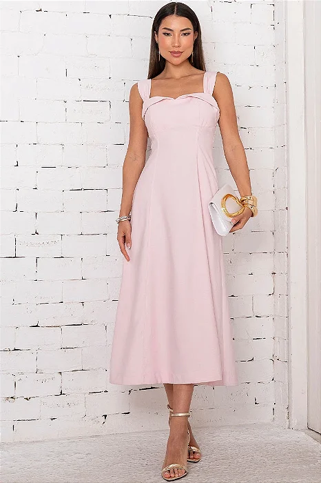 VESTIDO ROCHELE MIDI COM ALÇA LARGA - ROSA