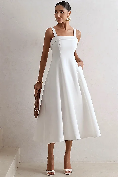 VESTIDO TEODORA COM ALÇA E BOLSOS - OFF WHITE