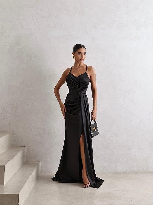 VESTIDO DE FESTA EMILY DRAPEADO BUSTO - PRETO