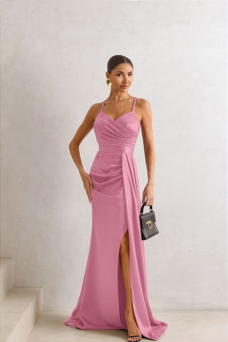 VESTIDO DE FESTA EMILY DRAPEADO BUSTO - ROSA