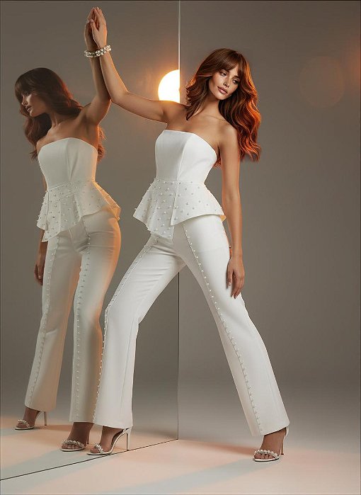 CONJUNTO CROPEED TQC E PANTALONA PÉROLAS GOLDEN WHISPER - OFF WHITE