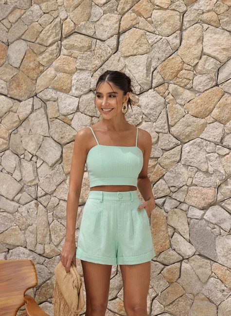 CROPPED DUBAI LINHO DECOTE QUADRADO - VERDE MENTA