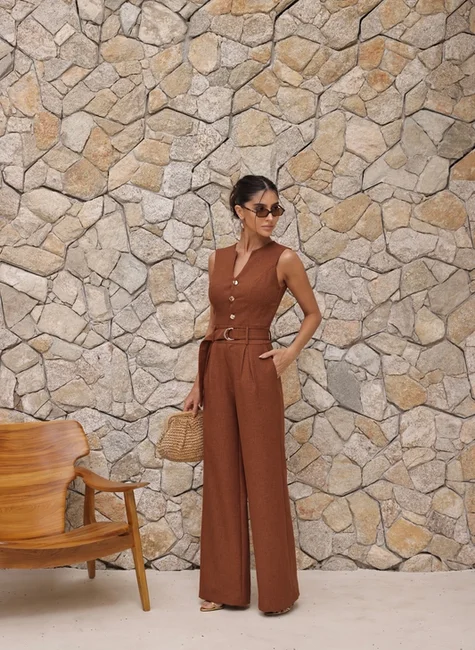 MACACÃO COM FIVELA DOURADA - CAMEL